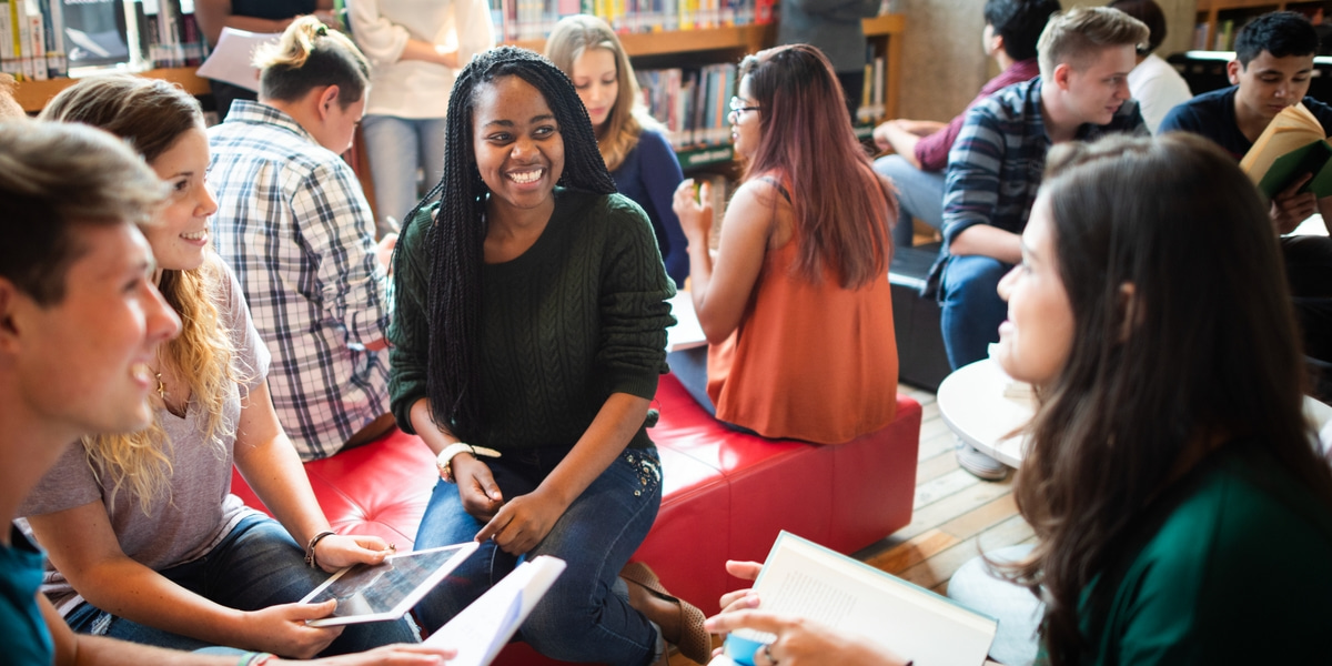 Students collaborating in a learner-centered classroom