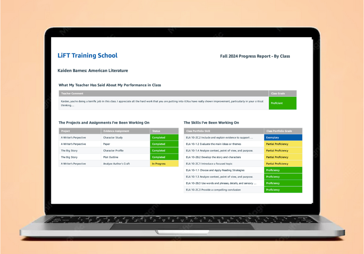 Progress report — move beyond traditional grading with LiFT